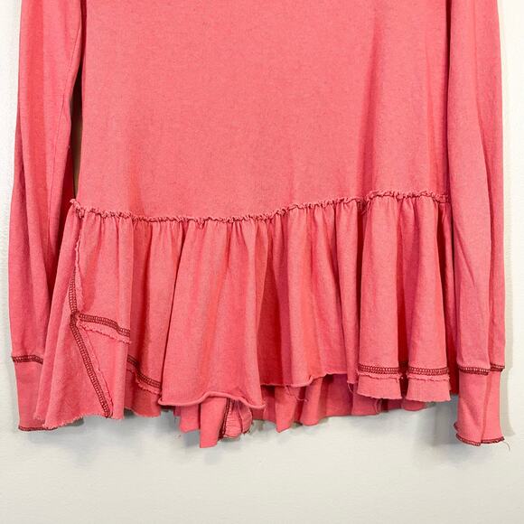 We The Free People Women's Pink Long Sleeve Peplum Ruffle Cotton Top Size XS - Picture 8 of 9